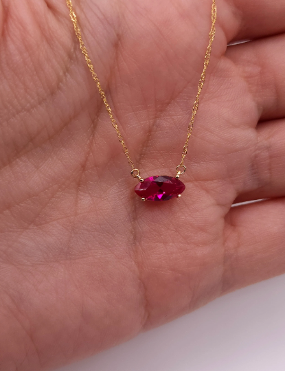 14Kt Gold Ruby Marquise Pendant Necklace