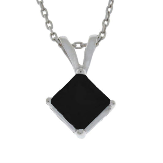 14Kt Gold Genuine Black Onyx Princess Cut Pendant Necklace