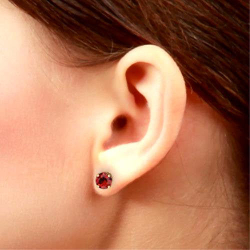 14Kt White Gold Garnet Round Stud Earrings