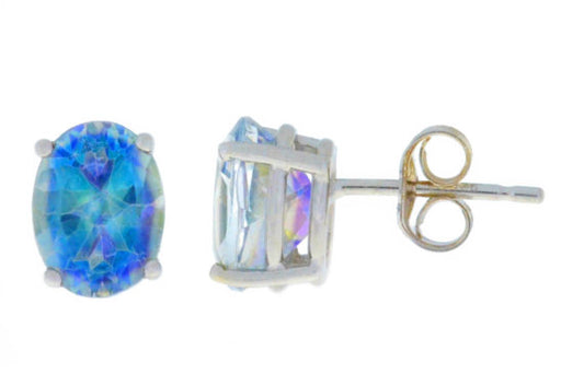 14Kt White Gold Blue Mystic Topaz Oval Stud Earrings