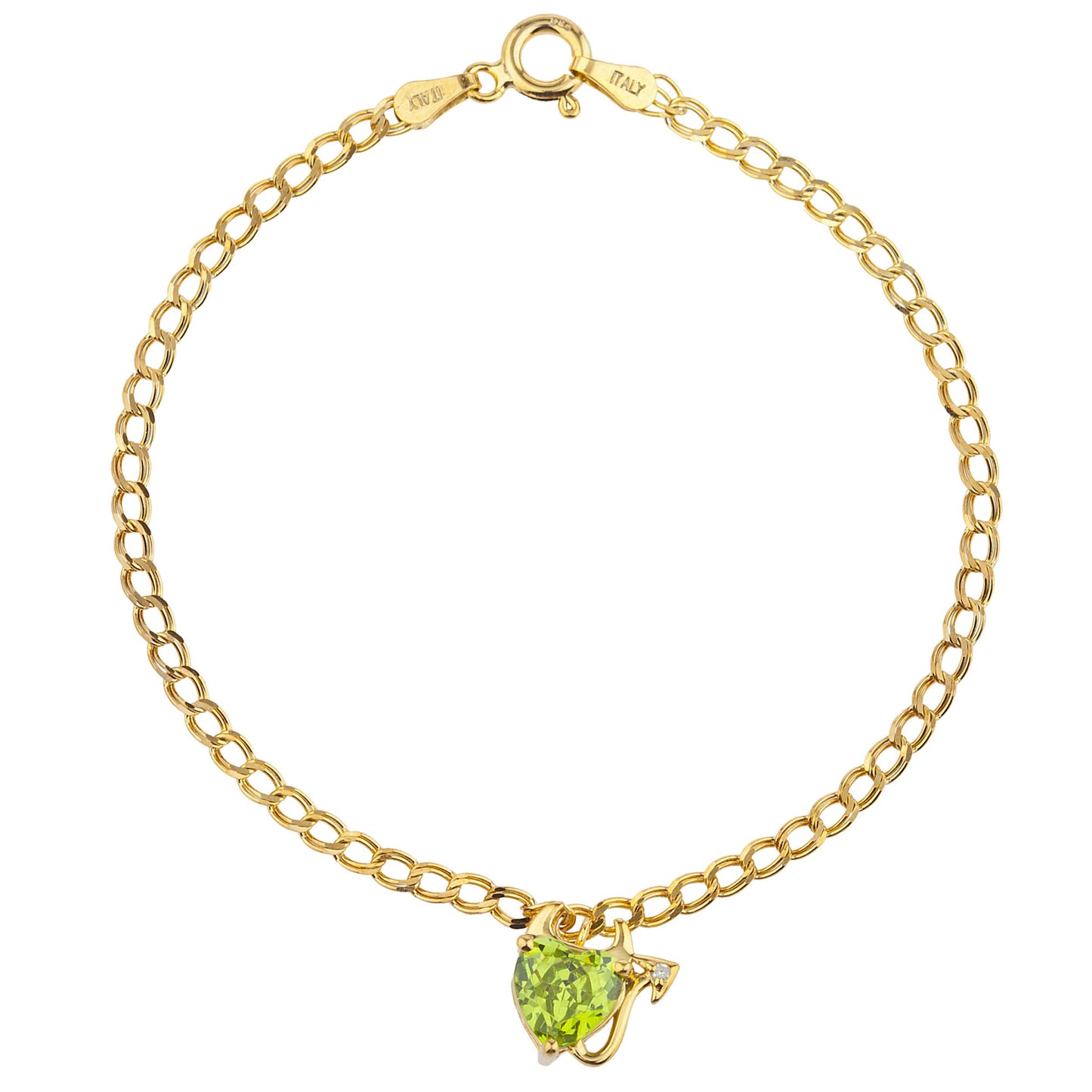 14Kt Yellow Gold Plated Peridot & Diamond Devil Heart Bracelet