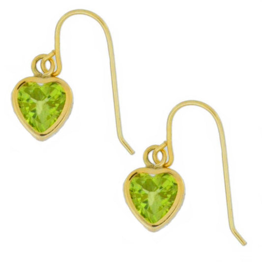 14Kt Yellow Gold Peridot Heart Bezel Dangle Earrings