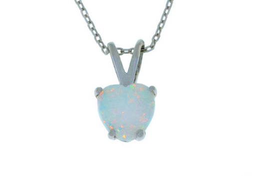 6mm Opal Heart Pendant .925 Sterling Silver Rhodium Finish