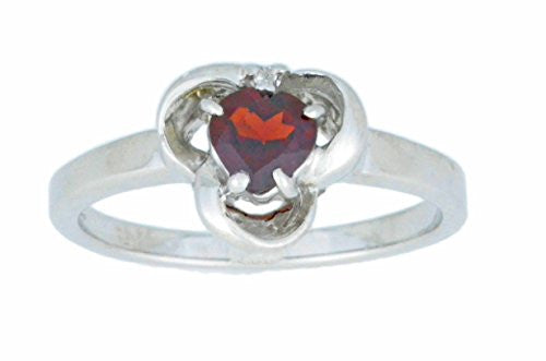 0.50 Ct Garnet & Diamond Heart Ring .925 Sterling Silver Rhodium Finish