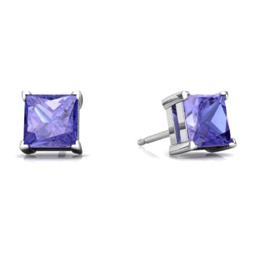 14Kt White Gold Tanzanite Princess Cut Stud Earrings