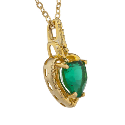 14Kt Gold Emerald Heart Design Pendant Necklace