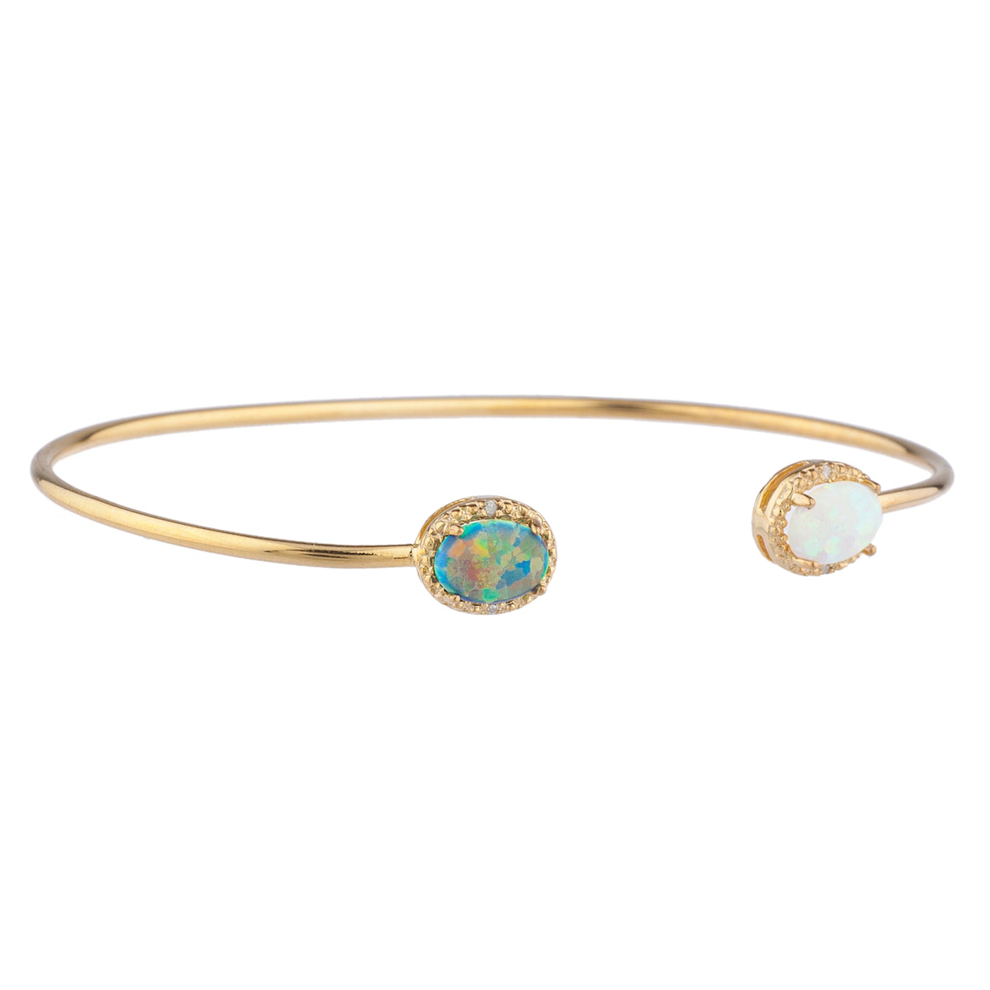 Black & White Opal Diamond Bangle Oval Bracelet 14Kt Yellow Gold Plated Over .925 Sterling Silver