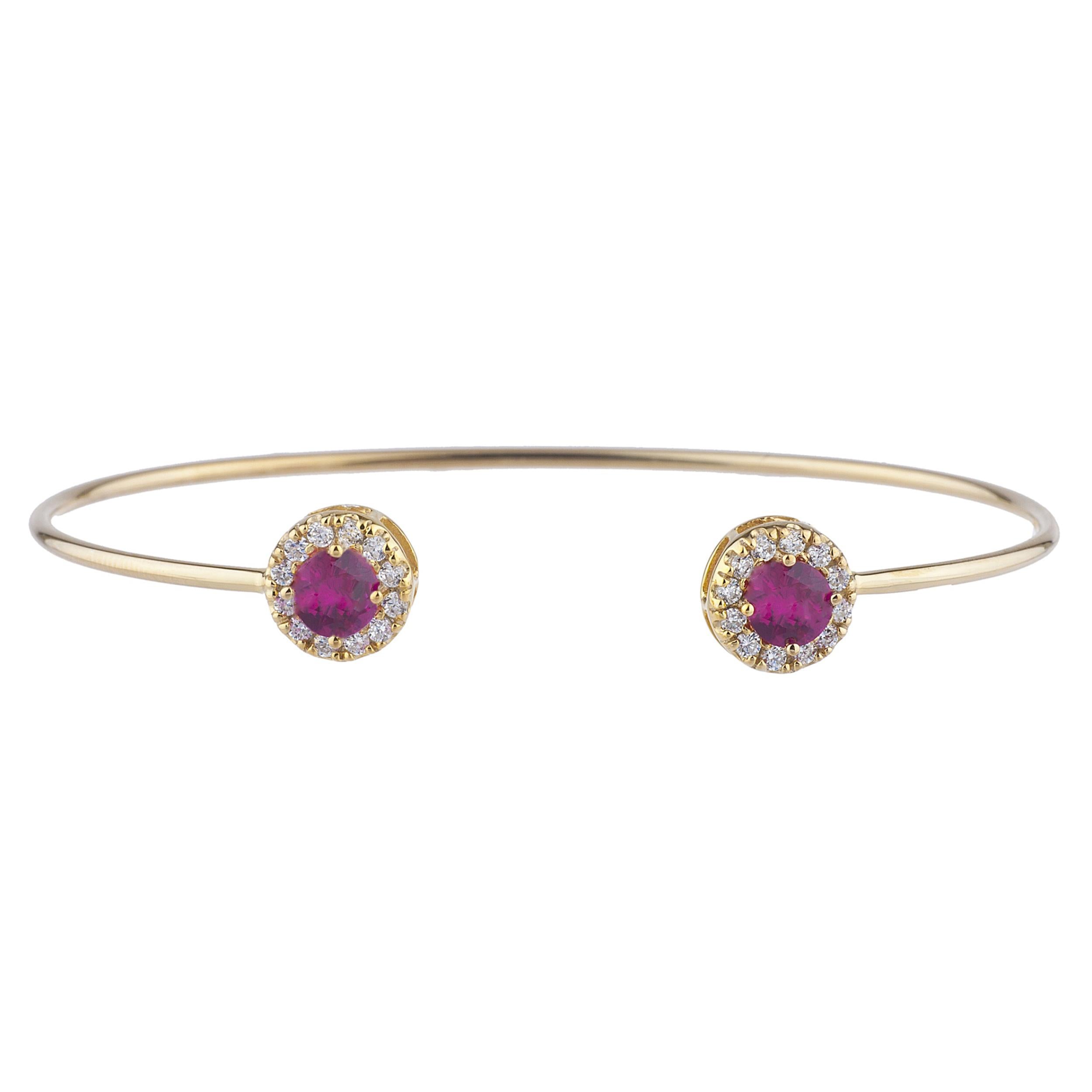 1 Ct Created Ruby Halo Design Round Bangle Bracelet 14Kt Yellow Gold Rose Gold Silver