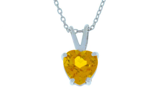 1 Ct Yellow Citrine Heart Pendant .925 Sterling Silver Rhodium Finish