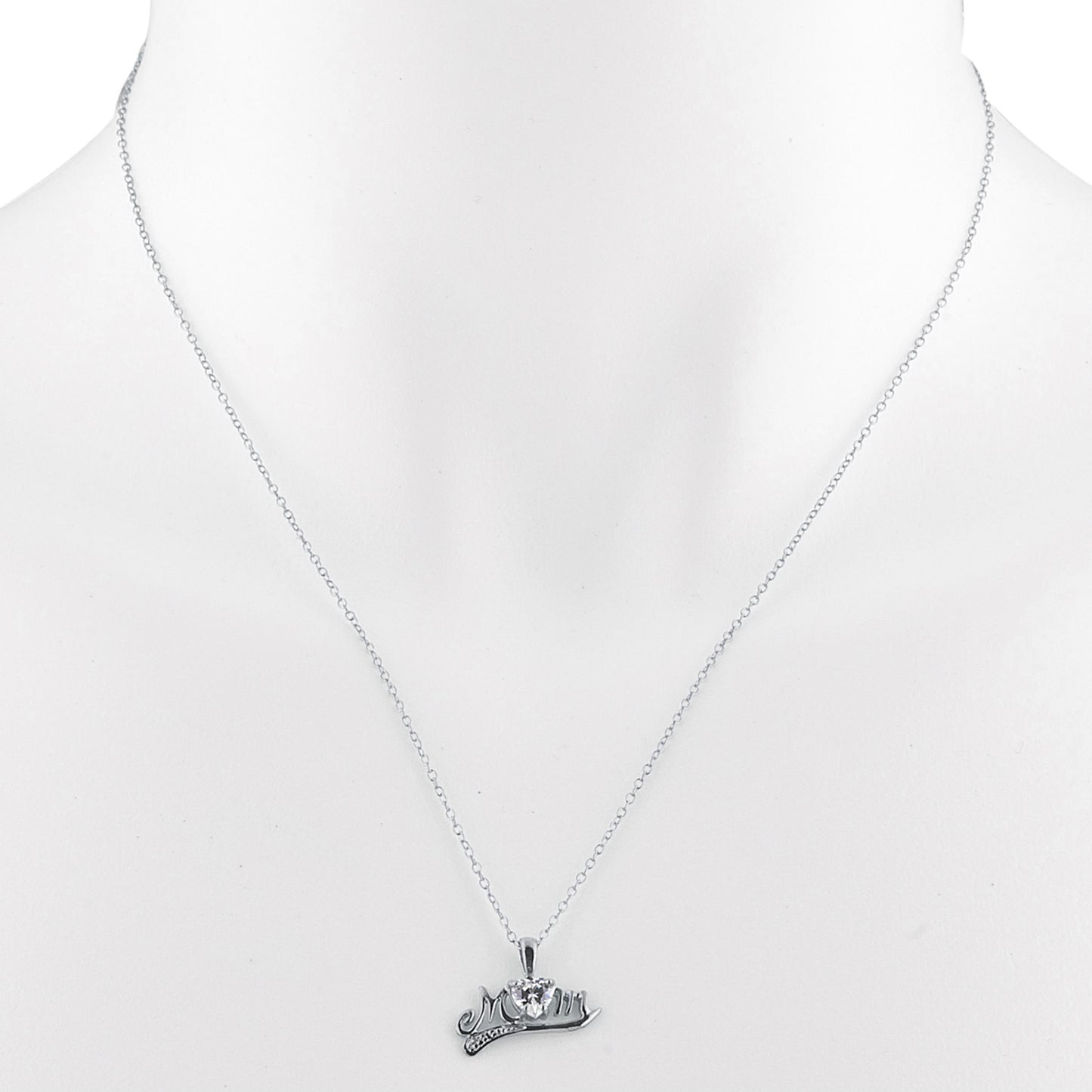 0.50 Ct Zirconia & Diamond Heart Mom Pendant .925 Sterling Silver