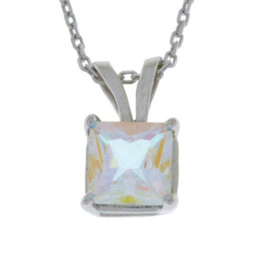 14Kt Gold Natural Mercury Mist Mystic Topaz Princess Cut Pendant Necklace