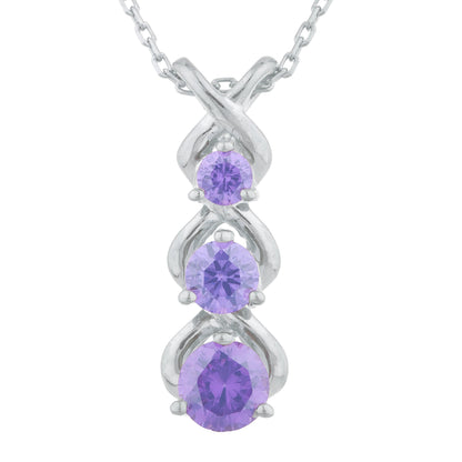 Amethyst Round Past Present Future Pendant .925 Sterling Silver