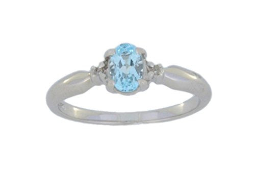 0.50 Ct Genuine Aquamarine & Diamond Oval Ring .925 Sterling Silver Rhodium Finish