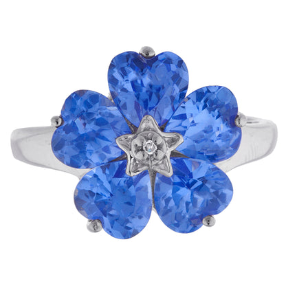 14Kt Gold Tanzanite & Diamond Heart Flower Design Ring