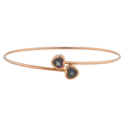 14Kt Rose Gold Plated Natural Mystic Topaz Heart Bezel Bangle Bracelet