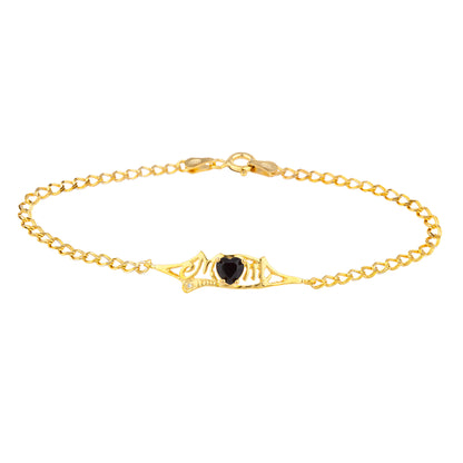 Genuine Black Onyx & Diamond Heart Mom Bracelet 14Kt Yellow Gold Plated Over .925 Sterling Silver