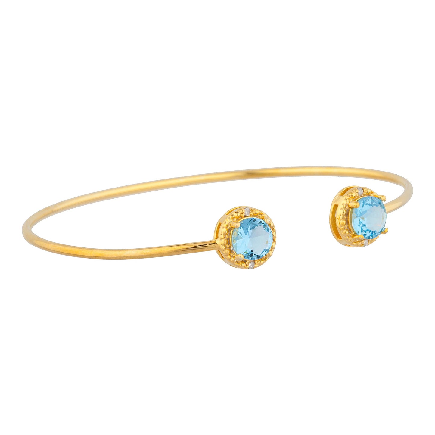 14Kt Yellow Gold Plated Blue Topaz & Diamond Round Bangle Bracelet