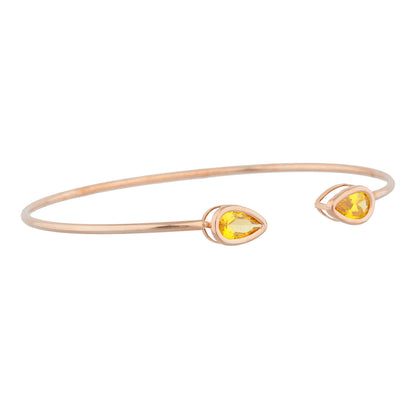 14Kt Rose Gold Plated Yellow Citrine Pear Bezel Bangle Bracelet