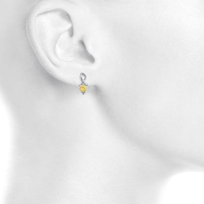 1 Ct Yellow Citrine & Diamond Round Design Stud Earrings 14Kt White Gold