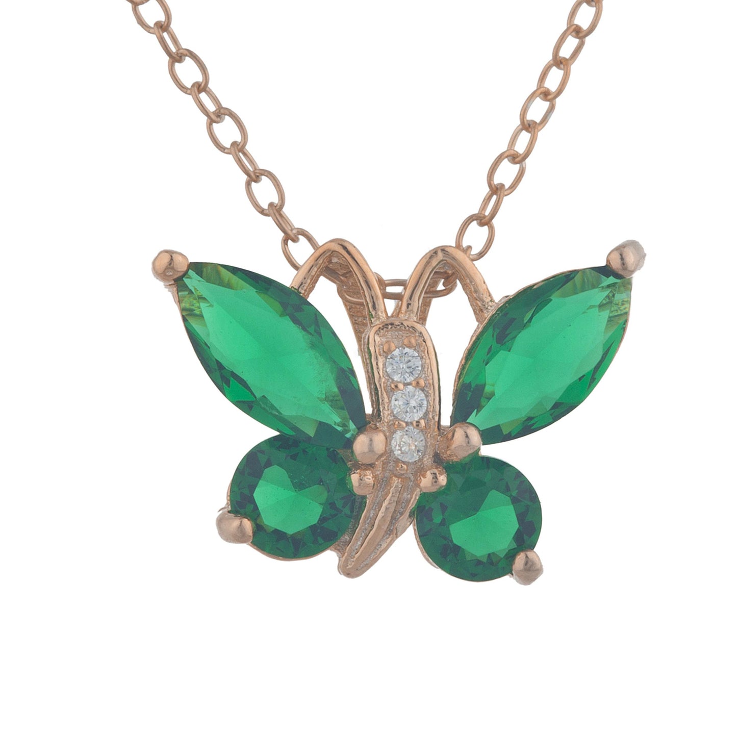 14Kt Rose Gold Plated Emerald Butterfly Pendant