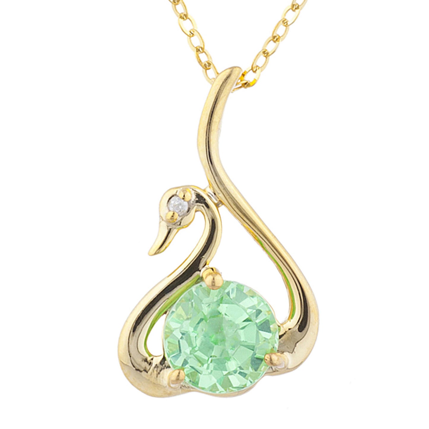 14Kt Yellow Gold Plated Green Sapphire & Diamond Swan Pendant