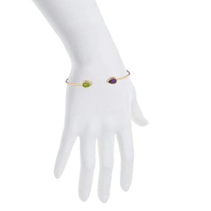 14Kt Gold Alexandrite & Peridot Pear Bezel Bangle Bracelet