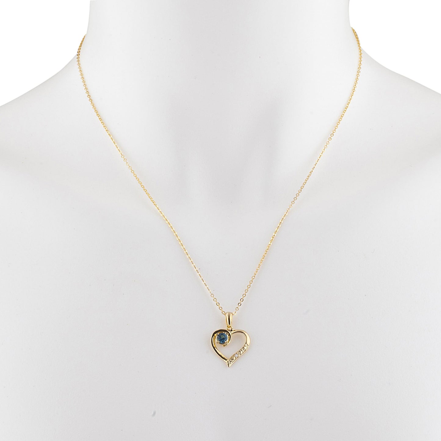 14Kt Yellow Gold Plated London Blue Topaz & Diamond Heart Pendant