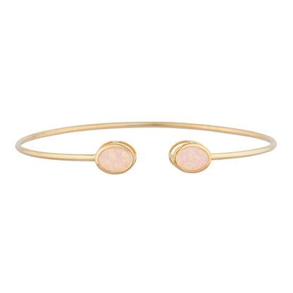 14Kt Gold Pink Opal Oval Bezel Bangle Bracelet