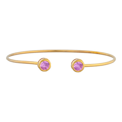 14Kt Gold Pink Sapphire Round Bezel Bangle Bracelet