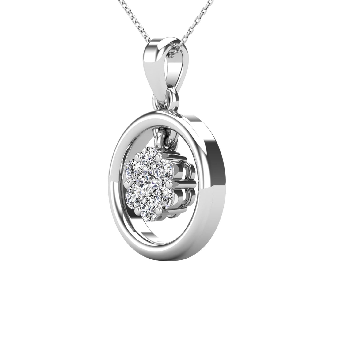 14Kt White Gold Genuine Natural Diamond Floating Round Pendant Necklace