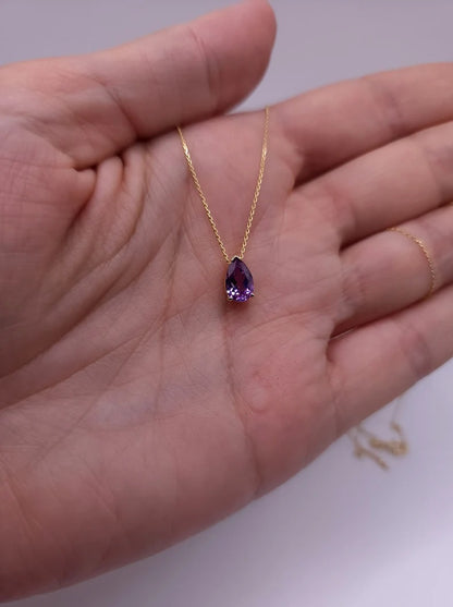 14Kt Gold Alexandrite Teardrop Necklace Pendant