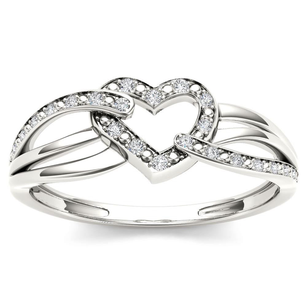 Natural Diamond Heart Ring 925 Sterling Silver