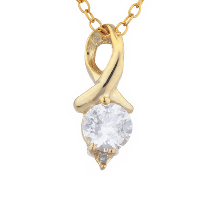 14Kt Gold White Sapphire & Diamond Round Design Pendant Necklace