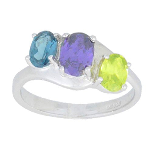 London Blue Topaz Amethyst & Peridot Oval Ring .925 Sterling Silver