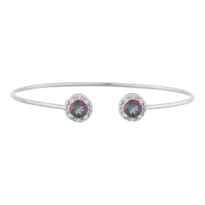 14Kt Gold Natural Mystic Topaz & Diamond Round Bangle Bracelet