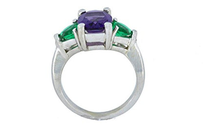 4 Ct Amethyst Oval & Emerald Heart Ring .925 Sterling Silver Rhodium Finish