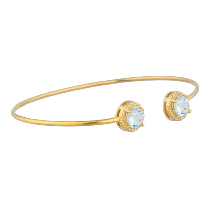 14Kt Gold Aquamarine & Diamond Round Bangle Bracelet