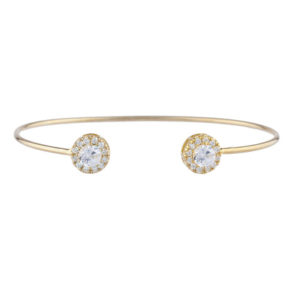 14Kt Gold Zirconia Halo Design Bangle Bracelet