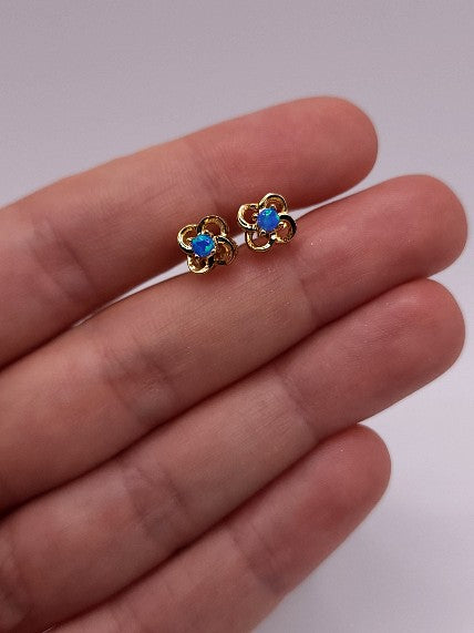 14Kt Gold Blue Opal Love Knot Stud Earrings