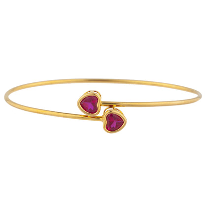 14Kt Yellow Gold Plated Created Ruby Heart Bezel Bangle Bracelet