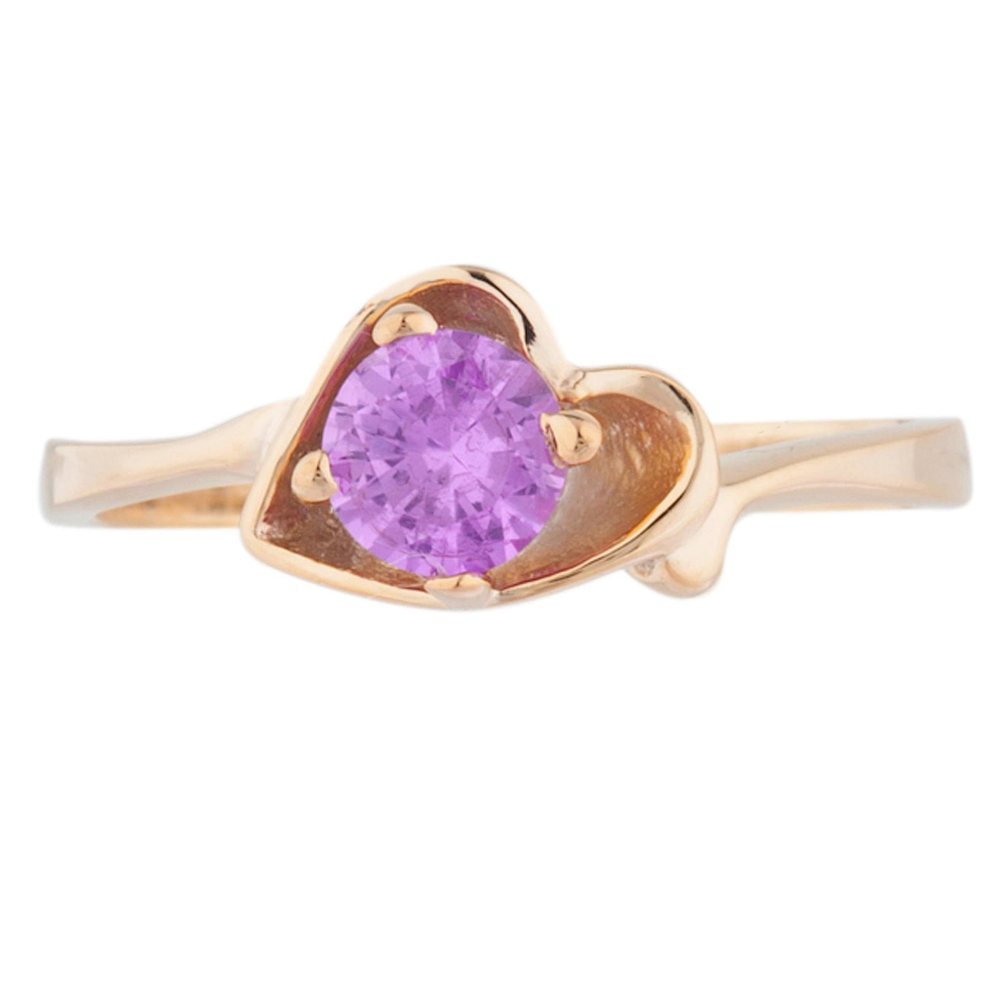 14Kt Gold Pink Sapphire Round Heart Ring