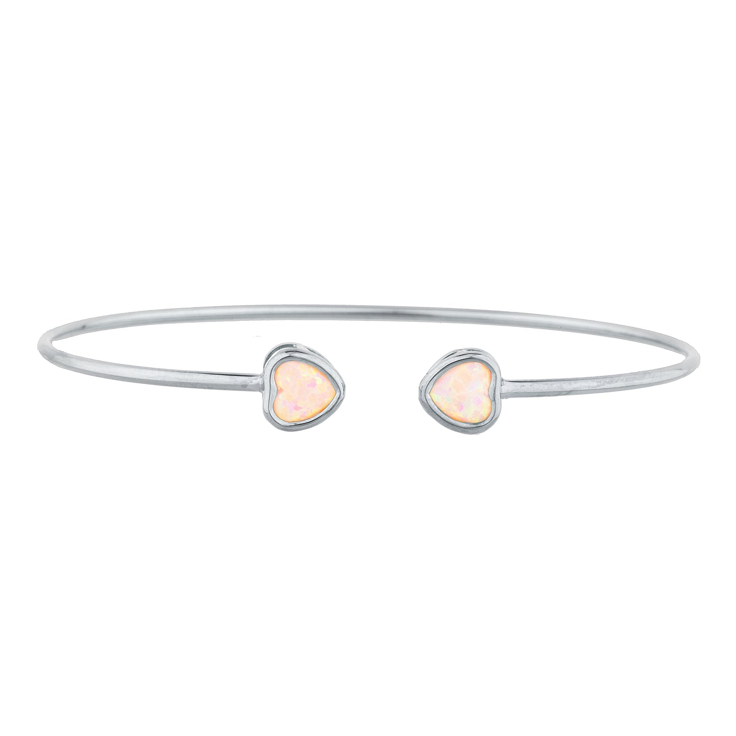 Pink Opal Heart Bezel Bangle Bracelet .925 Sterling Silver