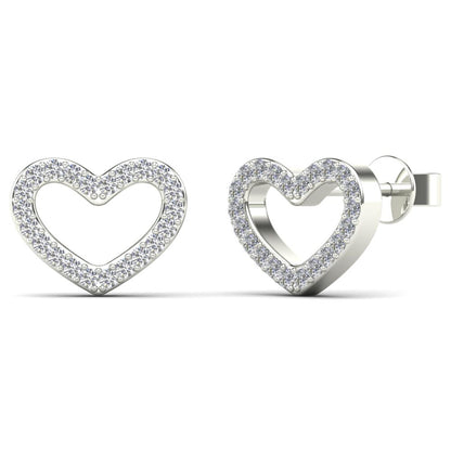 14Kt White Gold 0.15 Ct Genuine Natural Diamond Heart Stud Earrings