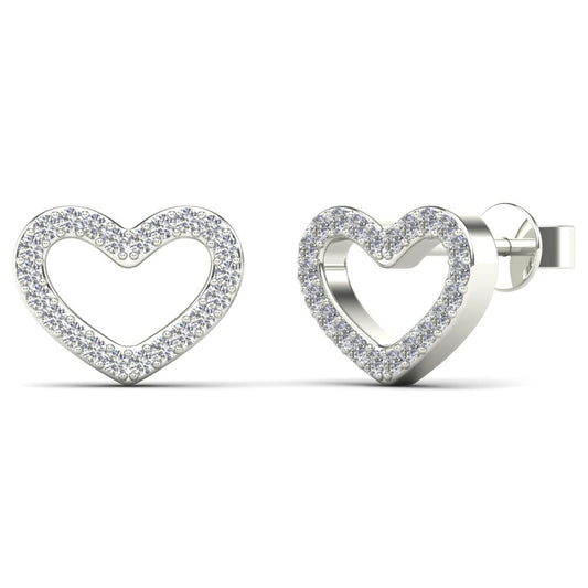 14Kt White Gold 0.15 Ct Genuine Natural Diamond Heart Stud Earrings