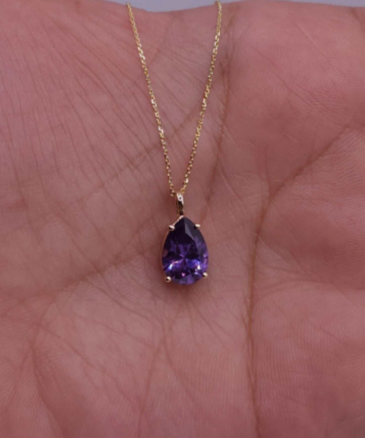 14Kt Gold Amethyst Teardrop Pendant Necklace