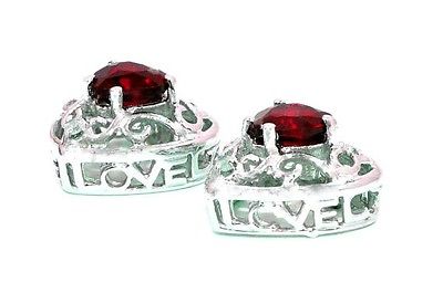 1 Ct Garnet Heart LOVE Diamond Stud Earrings .925 Sterling Silver