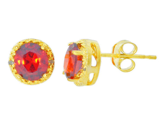 2 Ct Garnet & Diamond Round Stud Earrings 14Kt Yellow Gold Plated