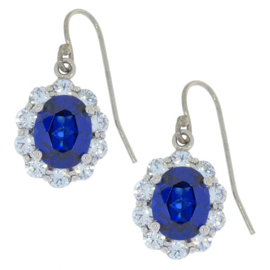 8 Ct Blue Sapphire & Zirconia Oval Dangle Earrings .925 Sterling Silver