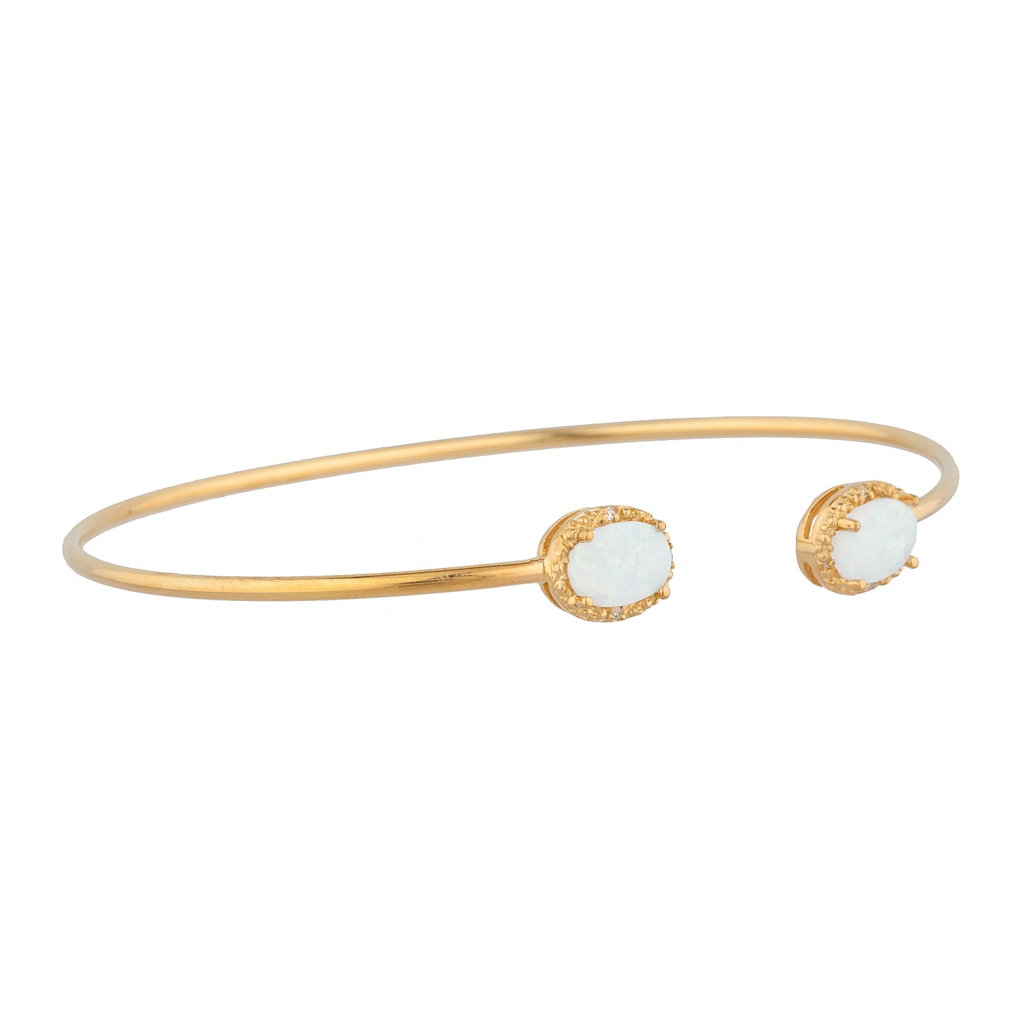 14Kt Gold Genuine Opal & Diamond Oval Bangle Bracelet