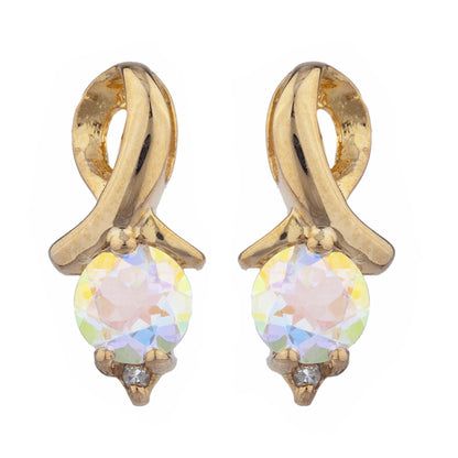 14Kt Yellow Gold Plated Natural Mercury Mist Mystic Topaz & Diamond Round Design Stud Earrings